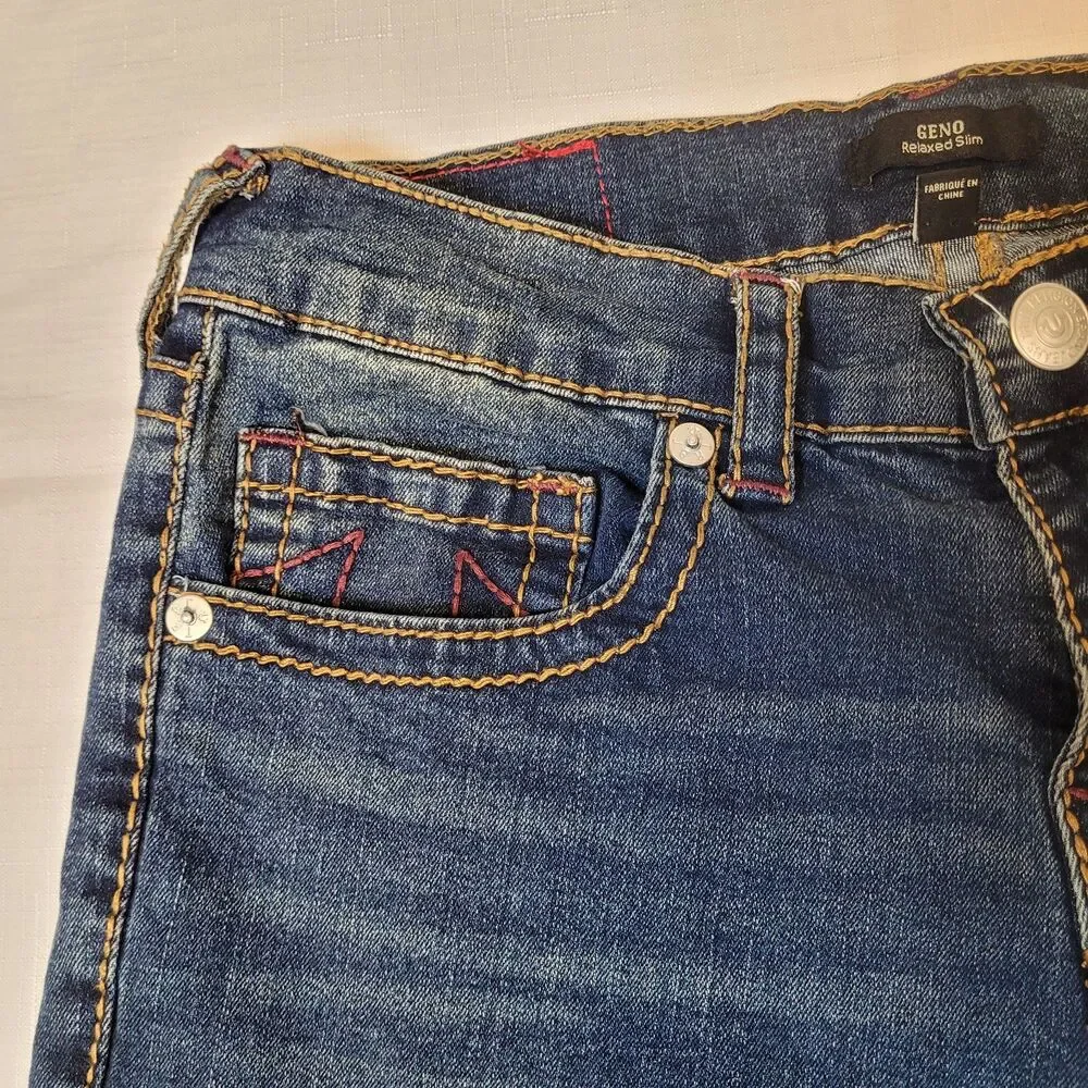 True Religion Geno Slim Big T Relaxed Red Rope Stitch Jeans 30x31